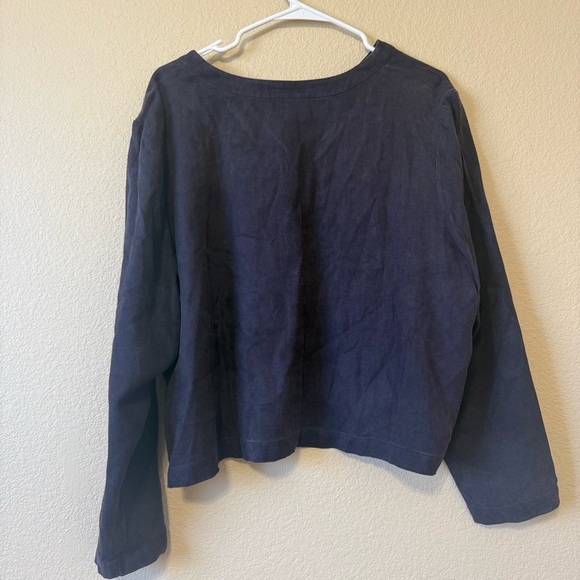 Eileen Fisher Navy Blue Button-Up Top M/L 100% silk - Picture 3 of 4